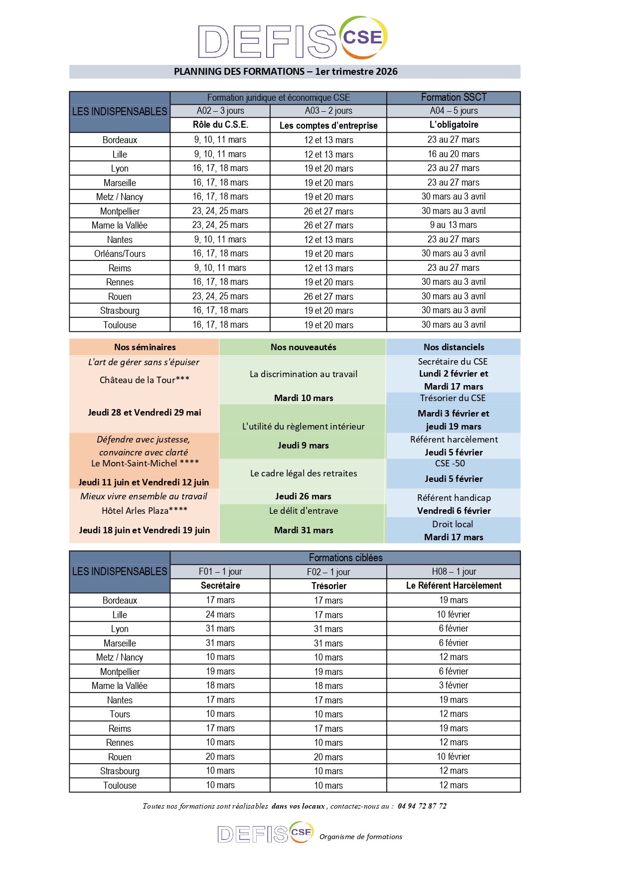 Planning des formations du 1er trimestre 2026 - DEFIS CSE